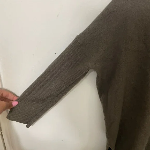 Maeve Anthropologie Women Medium Brown Wool Blend Ruffle 3/4 Sleeve Knit Sweater - Picture 4 of 5